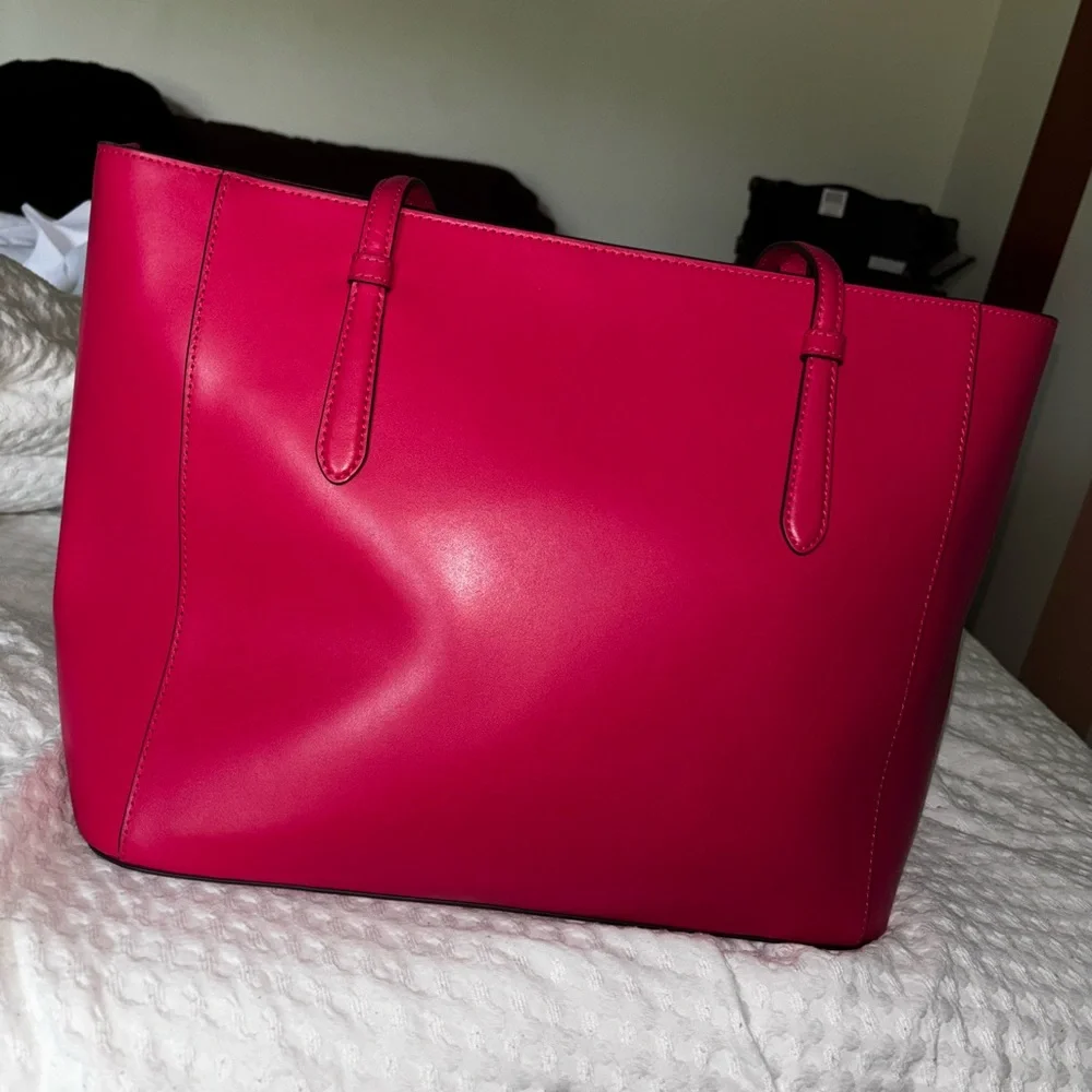 Kate Spade Pink Leather Tote Vibrant Structured Design - Picture 2 of 3
